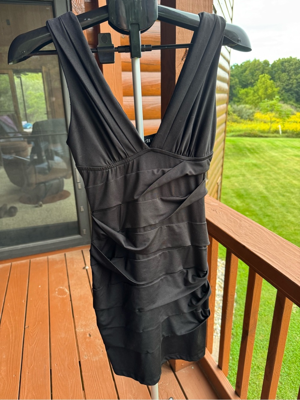 Forever 21 Black V-Neck Ruched Mini Dress